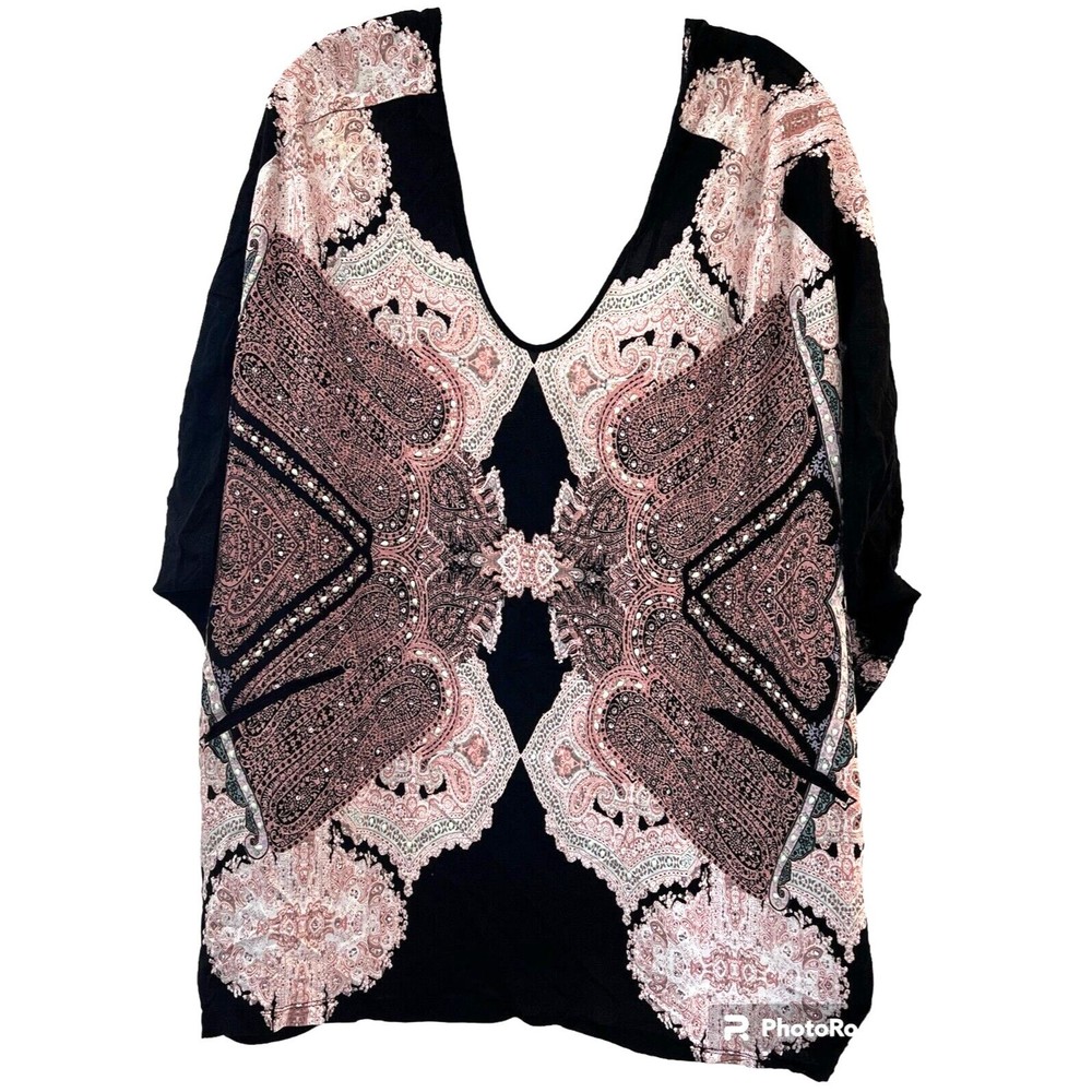 Victoria's Secret M/L Boho Swimsuit Cover Paisley Rhinestone Kimono Slou…